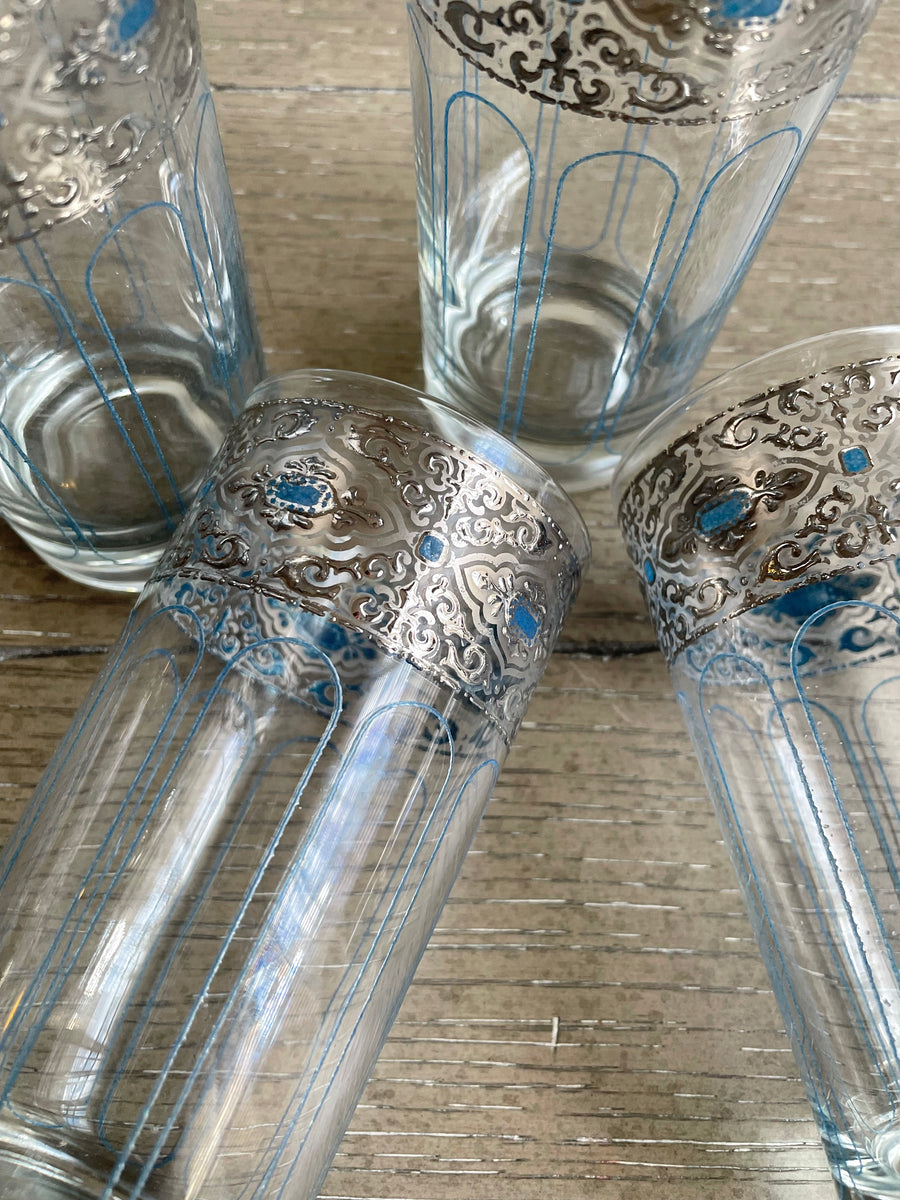 Silver and Blue Tom Collins/ Highball Glasses –