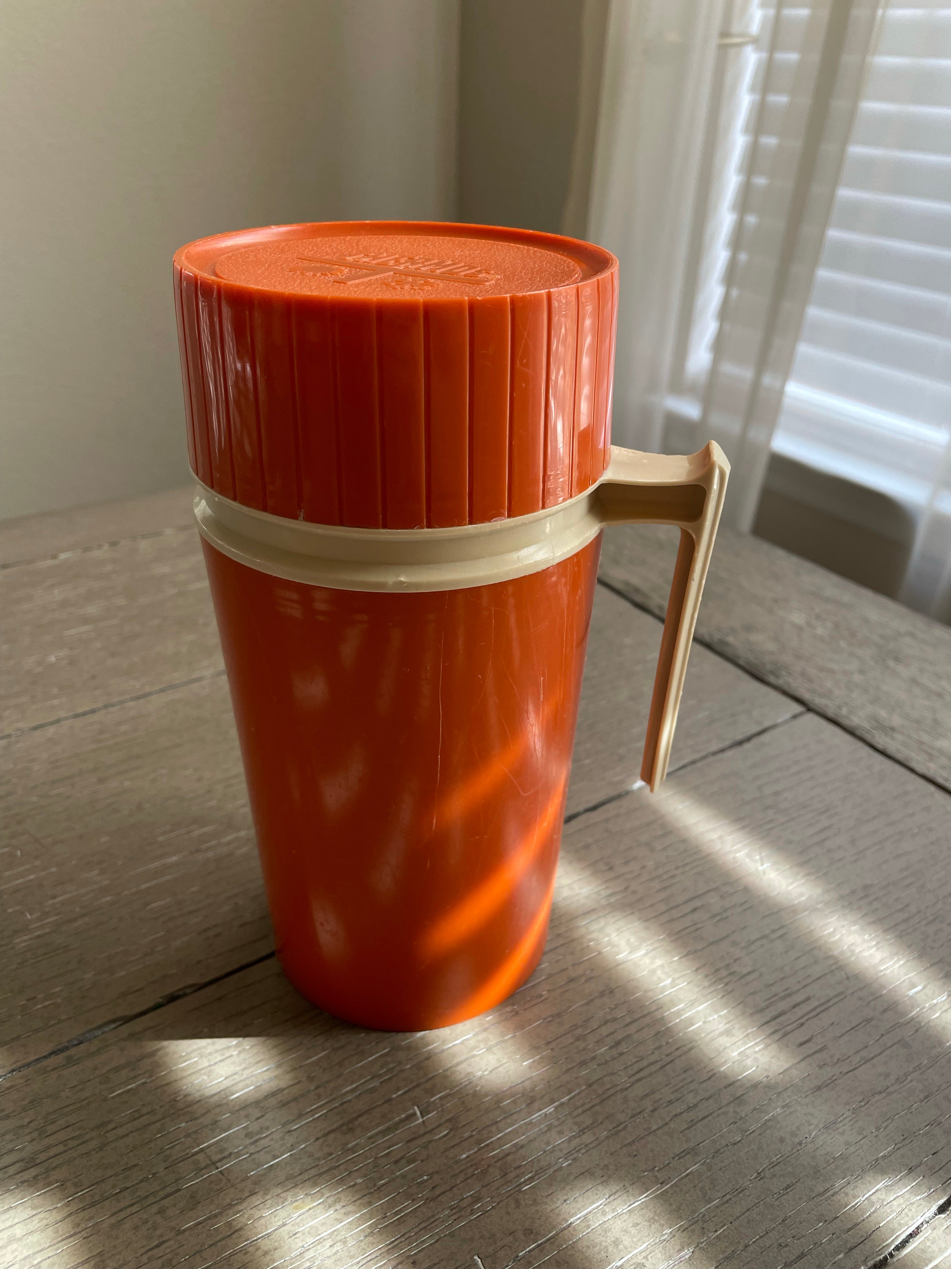 VINTAGE Thermos Orange Model 7202 Wide Mouth Glass Lined with Insert Pint