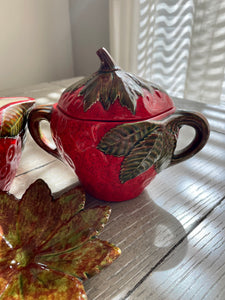 Strawberry Cream & Sugar Set with Jam Jar and Spoon Rest